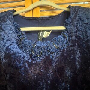 Vintage 90s Navy Purple Crushed Velvet Mini Dress Maurices Beaded Neckline Small